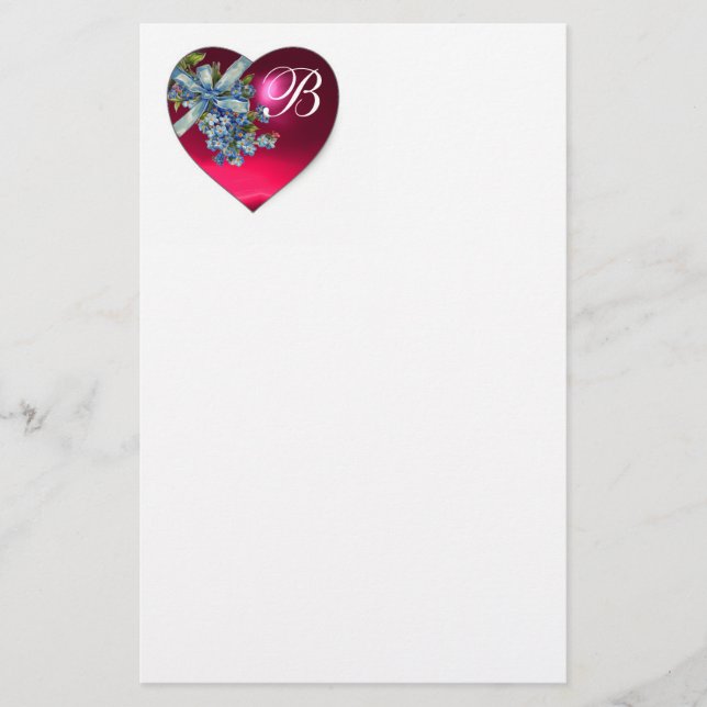 RED ROSA HEART & GLÖMT MIG NOTS MONOGRAM BREVPAPPER (Framsida)