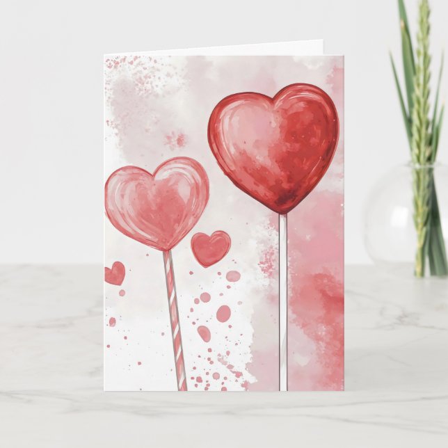 Red Rosa Heart Lollipos Helgkort (Framsida)