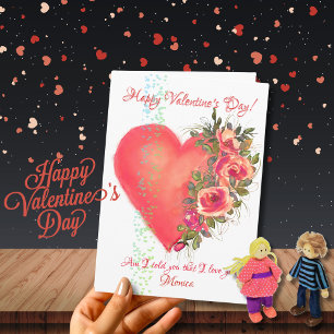 Red Rosa Heart med blomsterhjärtans dagskort Helgkort