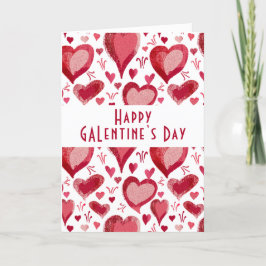 Red Rosa Heart Mönster Lycklig Galentine's Day Helgkort