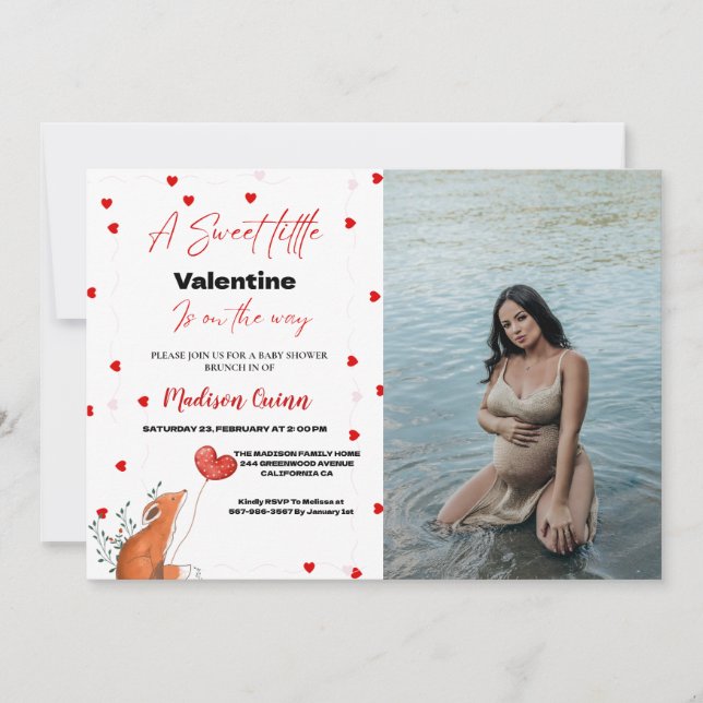 Red Rosa Heart Valentine Day Baby Shower Inbjudningar (Framsida)