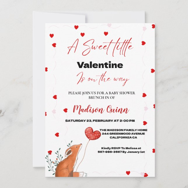 Red Rosa Heart Valentine Day Baby Shower Inbjudningar (Framsida)