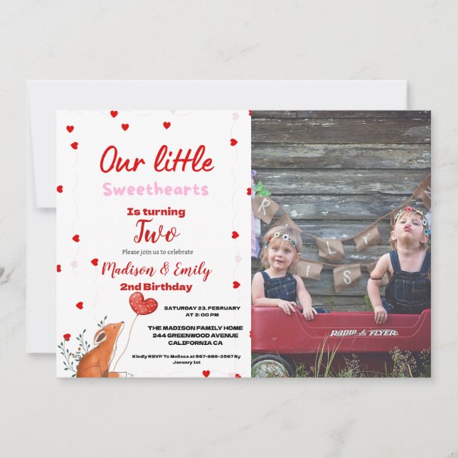 Red Rosa Heart Valentine Day, raring Birthday Inbjudningar (Framsida)