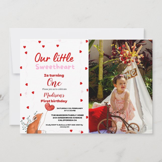 Red Rosa Heart Valentines day Baby Birthday Inbjudningar (Framsida)