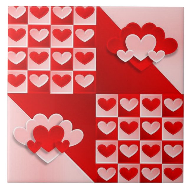 Red Rosa Hearts Decorative Ceramic Tile Kakelplatta (Framsidan)