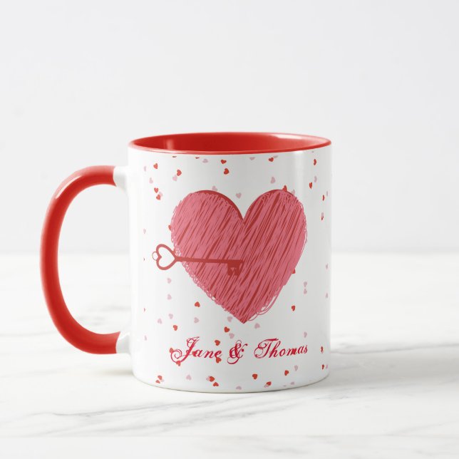 Red Rosa Hearts Elegant Modern Cute Valentines day Mugg (Vänster)
