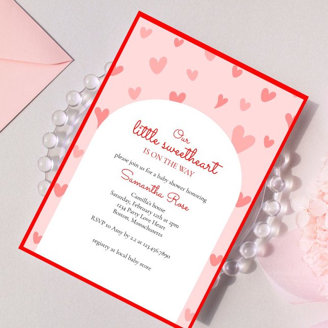 Red Rosa Hearts Little Baby Baby Shower Inbjudningar (Skapare uppladdad)