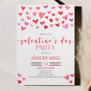 Red Rosa Hearts Valentine Day Galentine's Day Inbjudningar