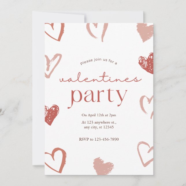 Red Rosa Hearts Valentines day Card Julkort (Framsida)