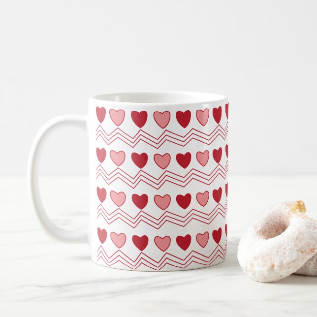 Red Rosa Hearts Valentines day Kaffemugg (Med munk)