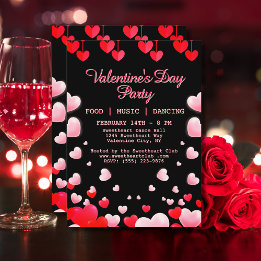 Red Rosa Hearts Valentines Party Food Music Dance Inbjudningar