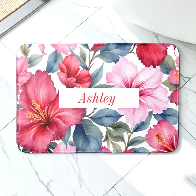 Red Rosa Hibiscus Flowers Tropical Badrumsmatta (Skapare uppladdad)