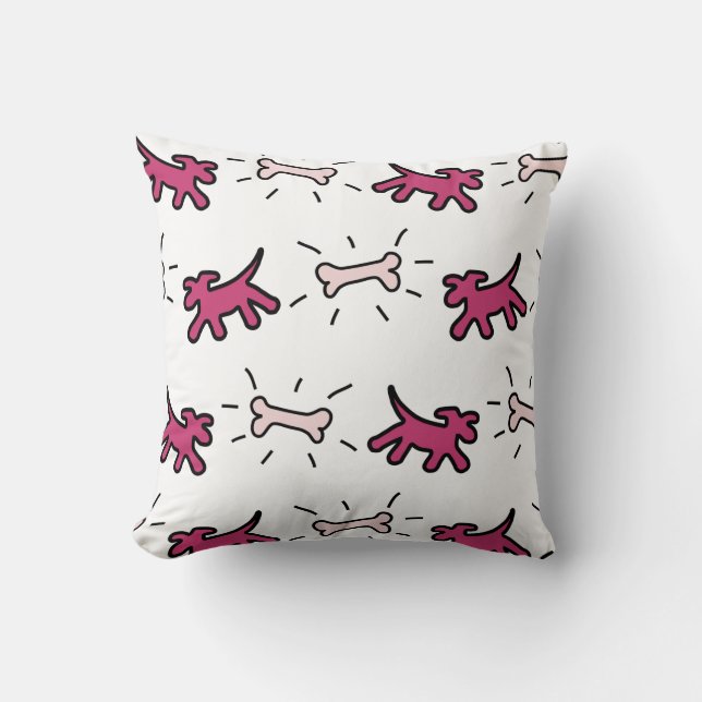 Red Rosa Hund och Bone Graffiti Stil Pillow 1 Kudde (Framsida)