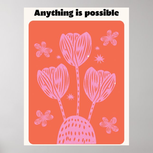 Red Rosa Illustrated Blommigt Aesthetic Quote Wall Poster (Framsidan)
