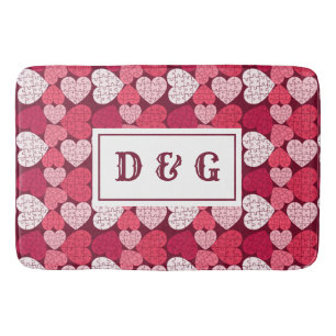 Red & Rosa Jigszle Puzzle Heart Mönster Monogram Badrumsmatta