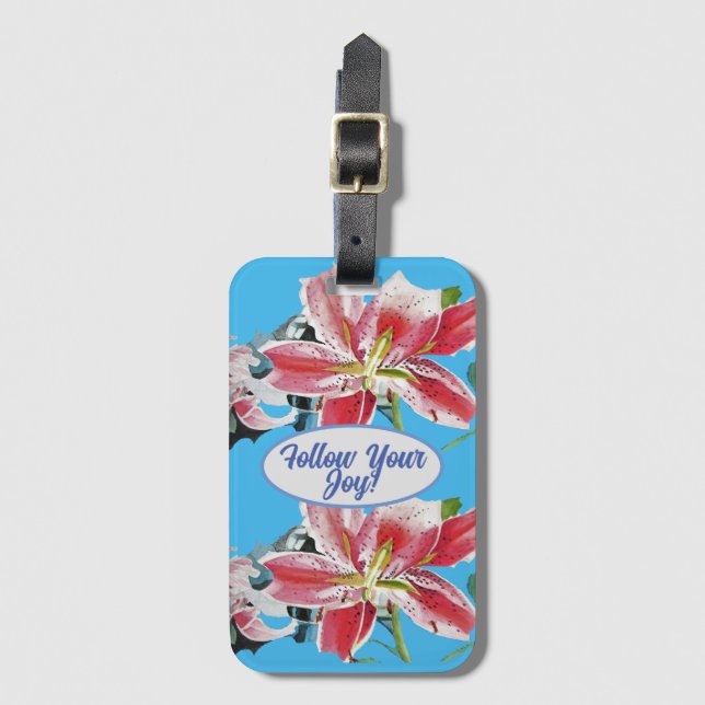 Red Rosa Lily Lillies blommigt Blue Din Joy Bagagebricka (Framsida vertikal)