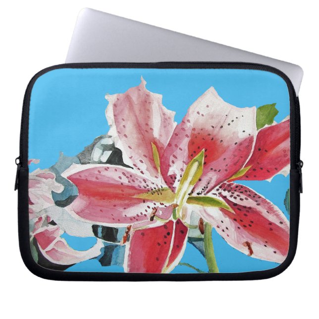 Red Rosa Lily Lillies blommigt Blue Din Joy Laptop Fodral (Framsidan)