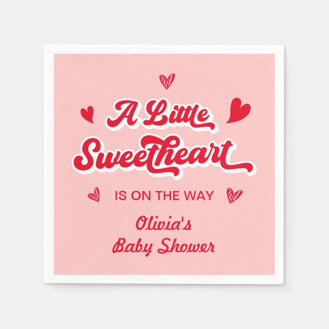 Red Rosa Little Swehoney Valentine Baby Shower Pappersservett (Framsidan)