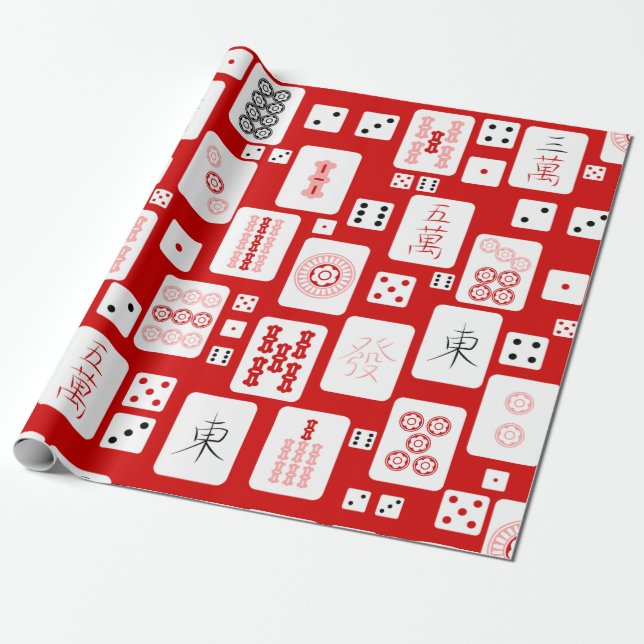Red rosa mahjong chinese tiles-spelet asian presentpapper (Utrullad)