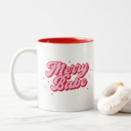 Red & Rosa Merry Babe med Snöflingor Två-Tonad Mugg