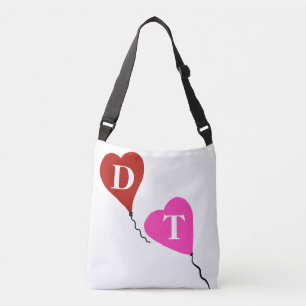 Red Rosa Monogram Hearts Axelväska