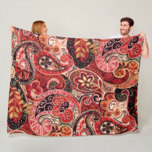 Red, Rosa och svart Vintage Paisley Blommigt Fleecefilt