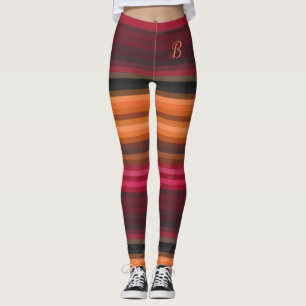 Red Rosa Orange Brown Grått Girly Rand Monogram Leggings