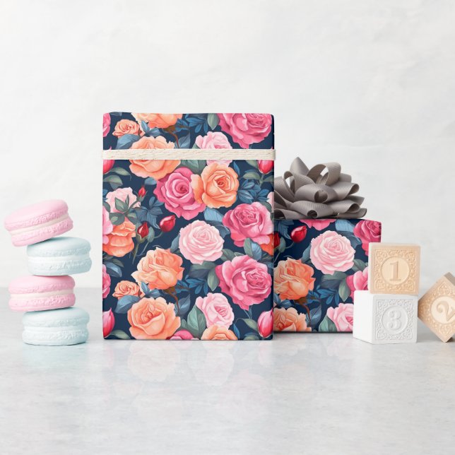 Red Rosa Orange Ro Mönster Chiffon Presentpapper (Baby Shower)