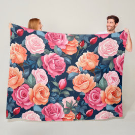 Red Rosa Orange Ro Mönster Design Fleecefilt