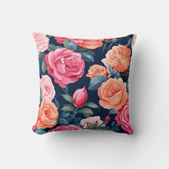 Red Rosa Orange Ro Mönster Design Kudde (Framsida)