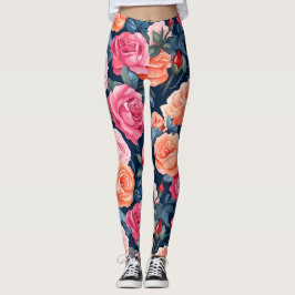 Red Rosa Orange Ro Mönster Design Leggings
