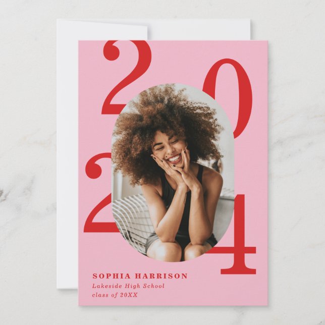 Red Rosa Oval Photo Ram Studenten Inbjudningar (Framsida)