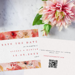 Red & Rosa Painterly Blommigt QR Code Bröllop Spara Datumet