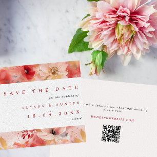 Red & Rosa Painterly Blommigt QR Code Bröllop Spara Datumet