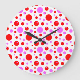 Red Rosa Polka dots Wall Clock Stor Klocka