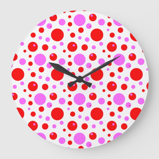 Red Rosa Polka dots Wall Clock Stor Klocka (Framsida)