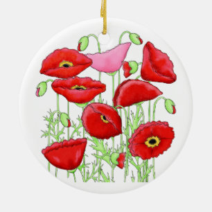 Red Rosa Poppies Art Anpassningsbar Gardener Blomm Julgransprydnad Keramik