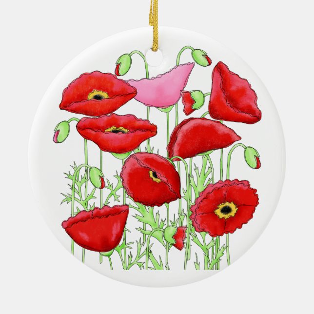 Red Rosa Poppies Art Anpassningsbar Gardener Blomm Julgransprydnad Keramik (Baksidan)