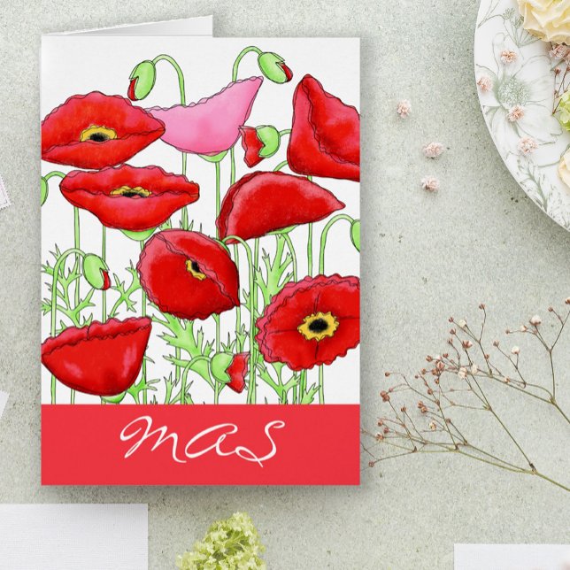 Red Rosa Poppy Flowers Monogram Initialer Notes OBS Kort (Monogram personalized note cards with the every beautiful poppy make a beautiful statement or gift.)