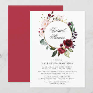 Red Rosa ros Blommigt Virtuell Möhippa Baby Shower Inbjudningar