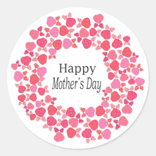 Red & Rosa ros Mors dag Round Sticker Runt Klistermärke
