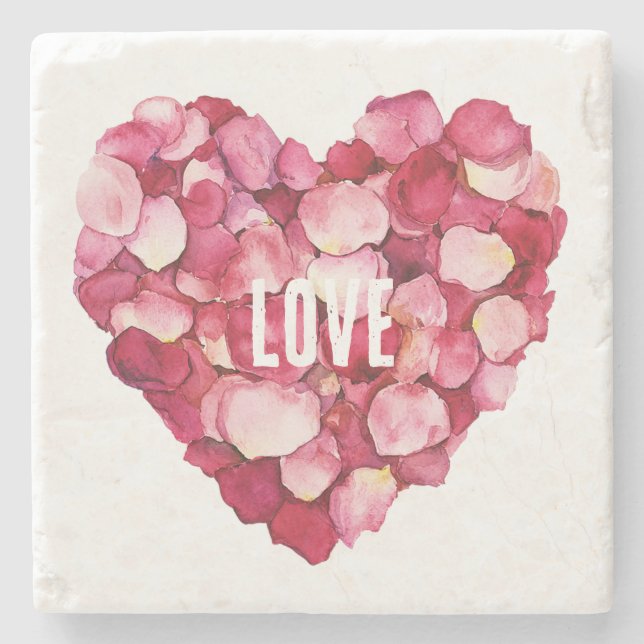 Red Rosa ros Petals Blommigt Kärlek Stenunderlägg (Framsidan)