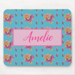 Red Rosa ros Shabby chic Teal Aqua Blommigt Flower Musmatta