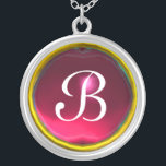 Red Rosa Ruby Gem Monogram Silverpläterat Halsband<br><div class="desc">Elegant och unik design med gemstone. Mycket exakt modellering och rendering i 3D Studio Max av Bulgan Lumini .Part från serien Hyper Talismans.</div>