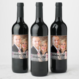 Red Rosa Scribled Hearts Valentine Day Photo Vinflaska Etikett