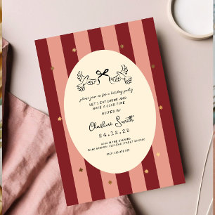 Red Rosa Stripe Guld Star Bröllop Inbjudningar