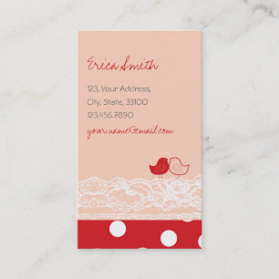 Red Rosa Two Cute Birds Scrapbook Snöre Polka dots Visitkort