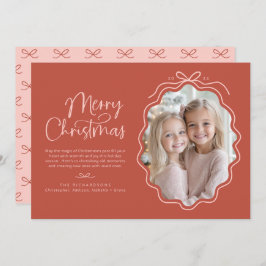 Red Rosa Vågigt Retro Photo Julkort