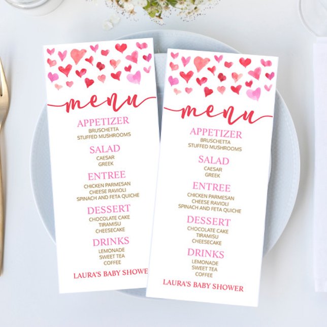 Red Rosa Valentine Baby Shower Food Menu Meny (Skapare uppladdad)