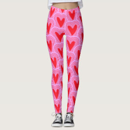 Red Rosa Valentine Day Hearts Skriv ut Leggings